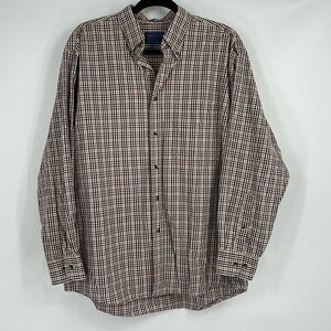 Pendleton Maroon and Tan Plaid Button Up Long Sleeve Shirt Mens Large